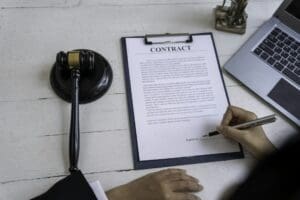 Lawyers give advice about judgment, agreements, Consultation of Businesswoman and Male lawyer or jud