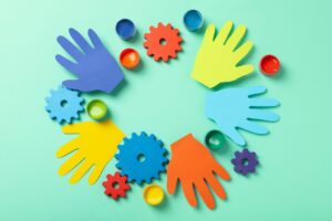 Concept of World Children's Day on mint background